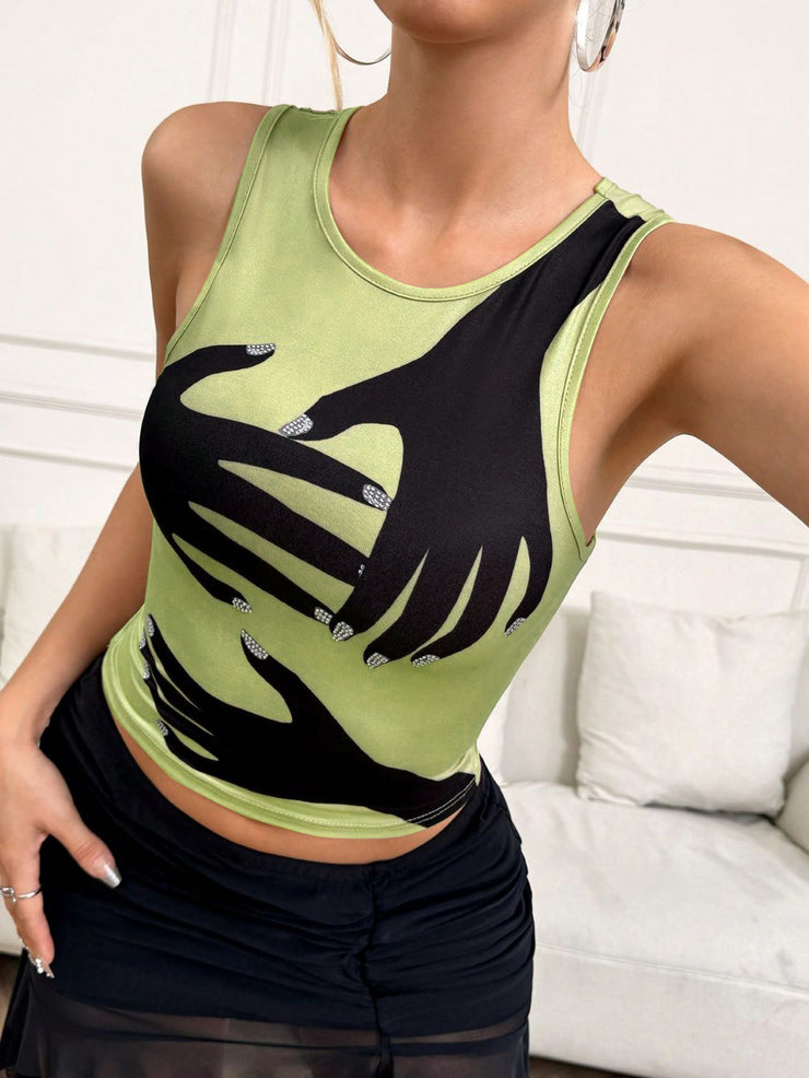 Women's Fashion Sleeveless Positioning Printed Round Neck Vest