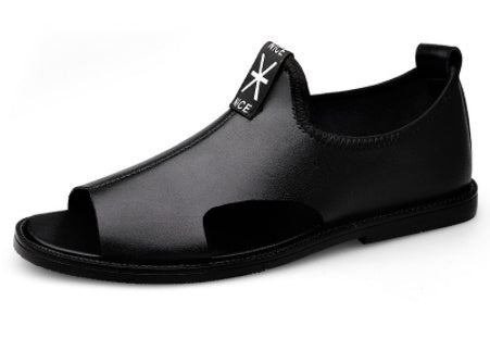Toed First Layer Cowhide Sandals Men's Bag Heel Side Empty Leather Beach Non-slip Wear-resistant