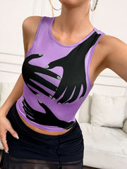 Women's Fashion Sleeveless Positioning Printed Round Neck Vest