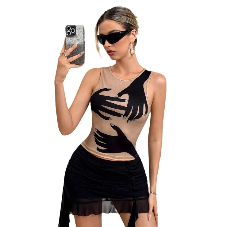 Women's Fashion Sleeveless Positioning Printed Round Neck Vest