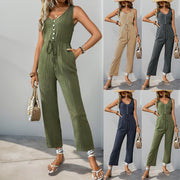 Casual Jumpsuit Drawstring Sleeveless Solid Color One-piece Trousers