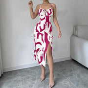 Random Printed Thigh Slit Sling Dress